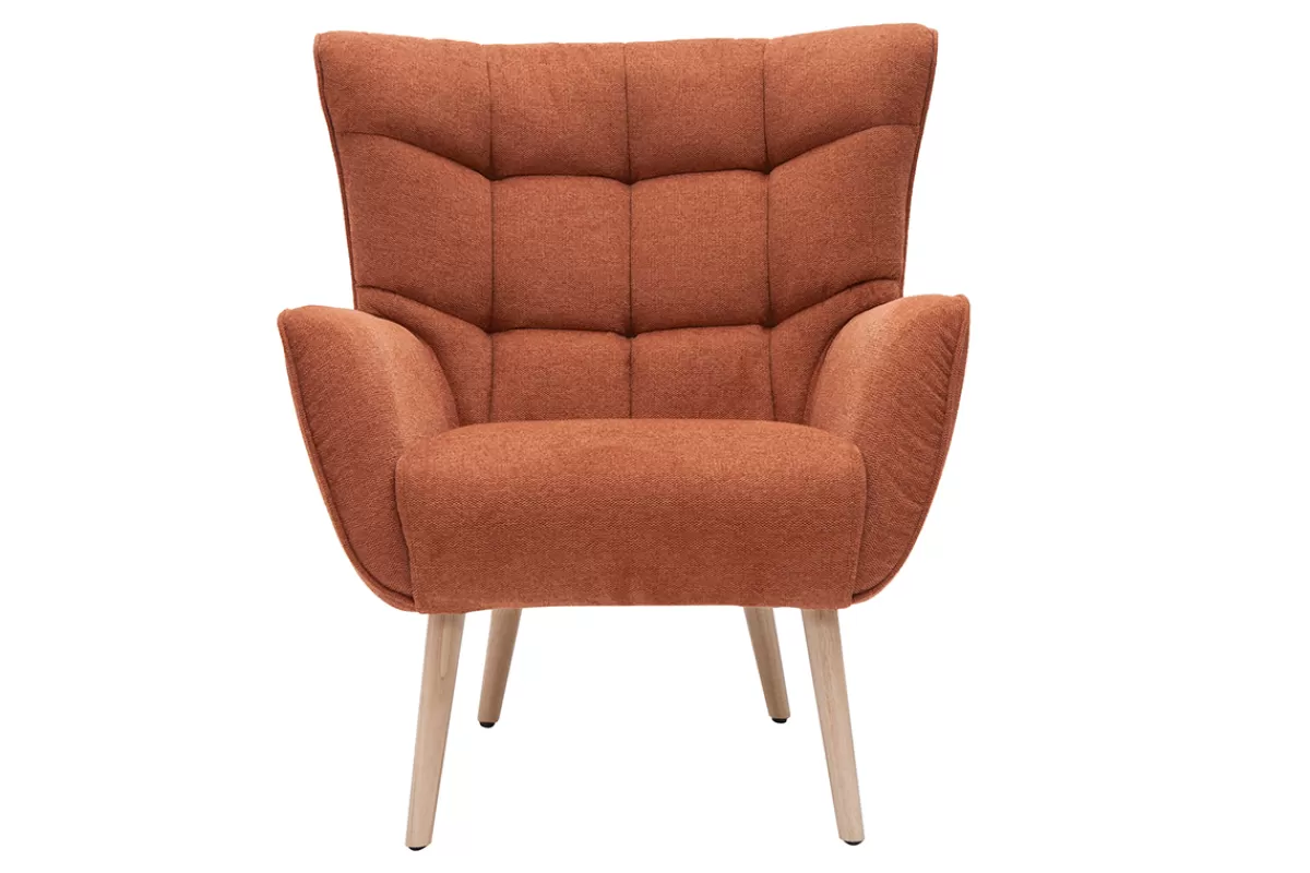 Miliboo Sillones | Sillón-Sillón nórdico con tejido efecto aterciopelado texturizado terracota y madera de caucho maciza AVERY