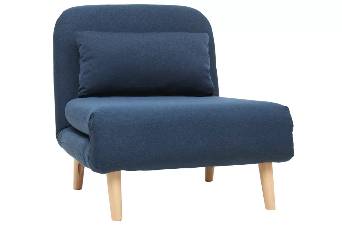 Miliboo Sillones Cama | Sillón-Sillón nórdico convertible tejido azul oscuro AMIKO