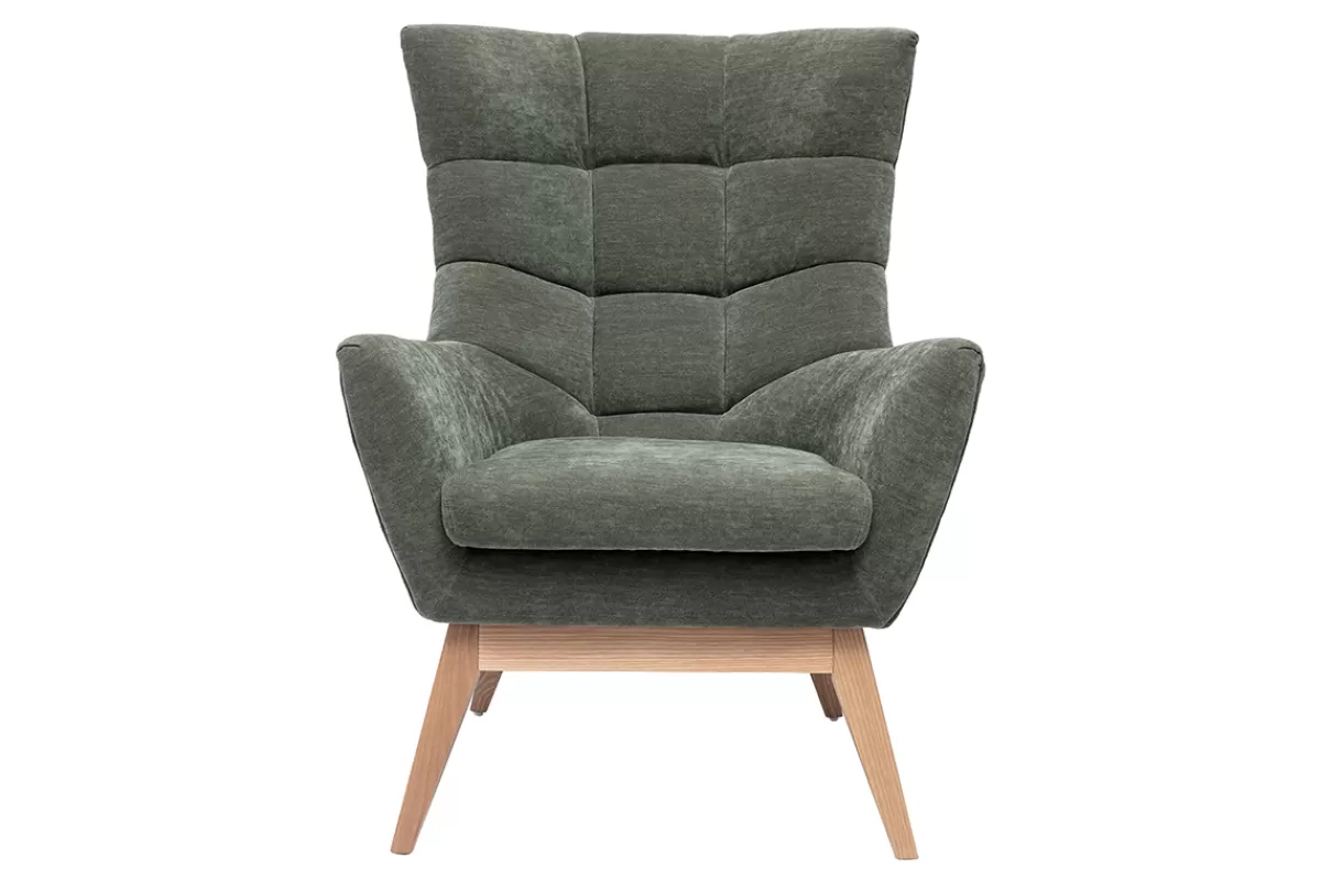 Miliboo Sillones | Sillón-Sillón nórdico de efecto aterciopelado caqui y madera BRODY