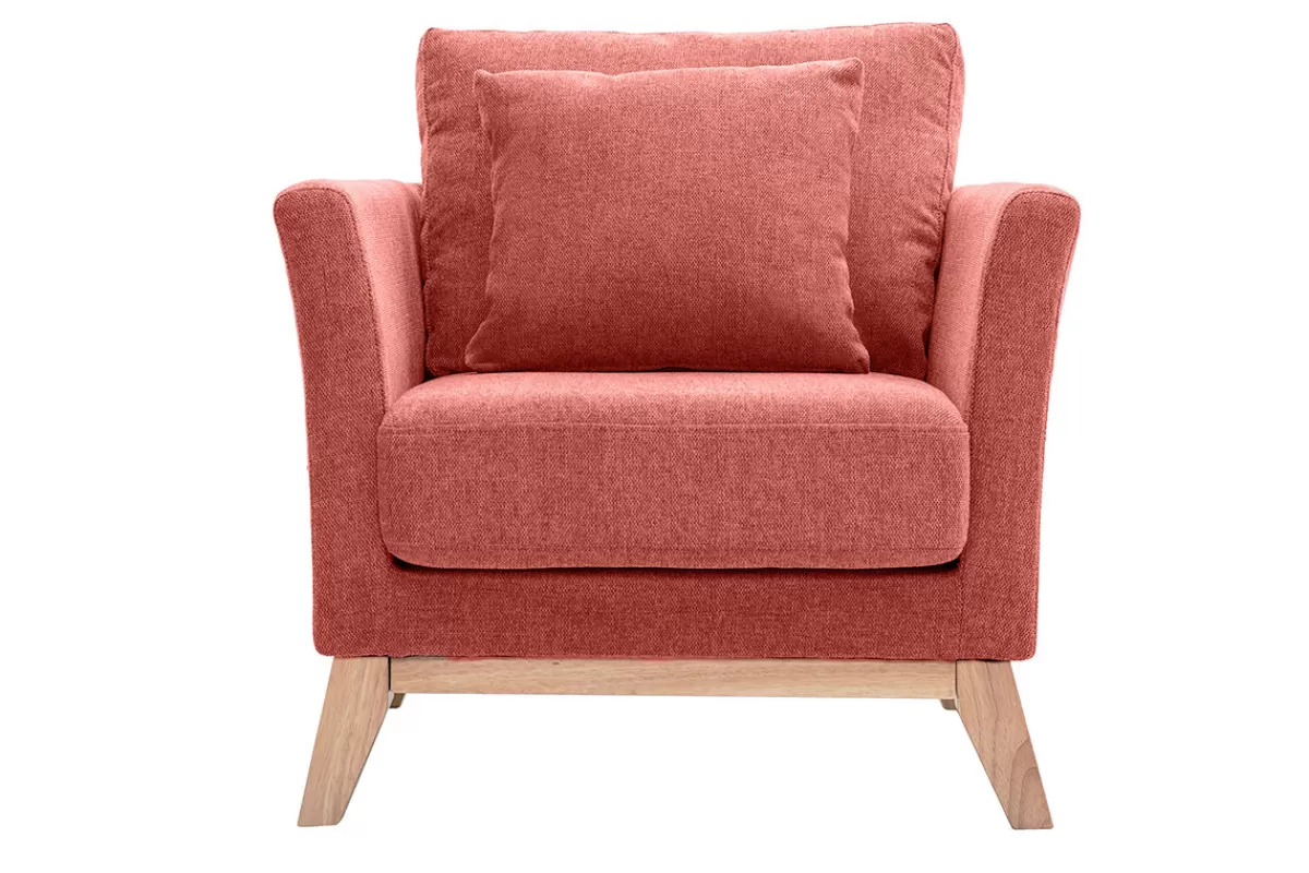 Miliboo Sillones | Sillón-Sillón nórdico de tejido efecto aterciopelado texturizado terracota y madera clara OSLO