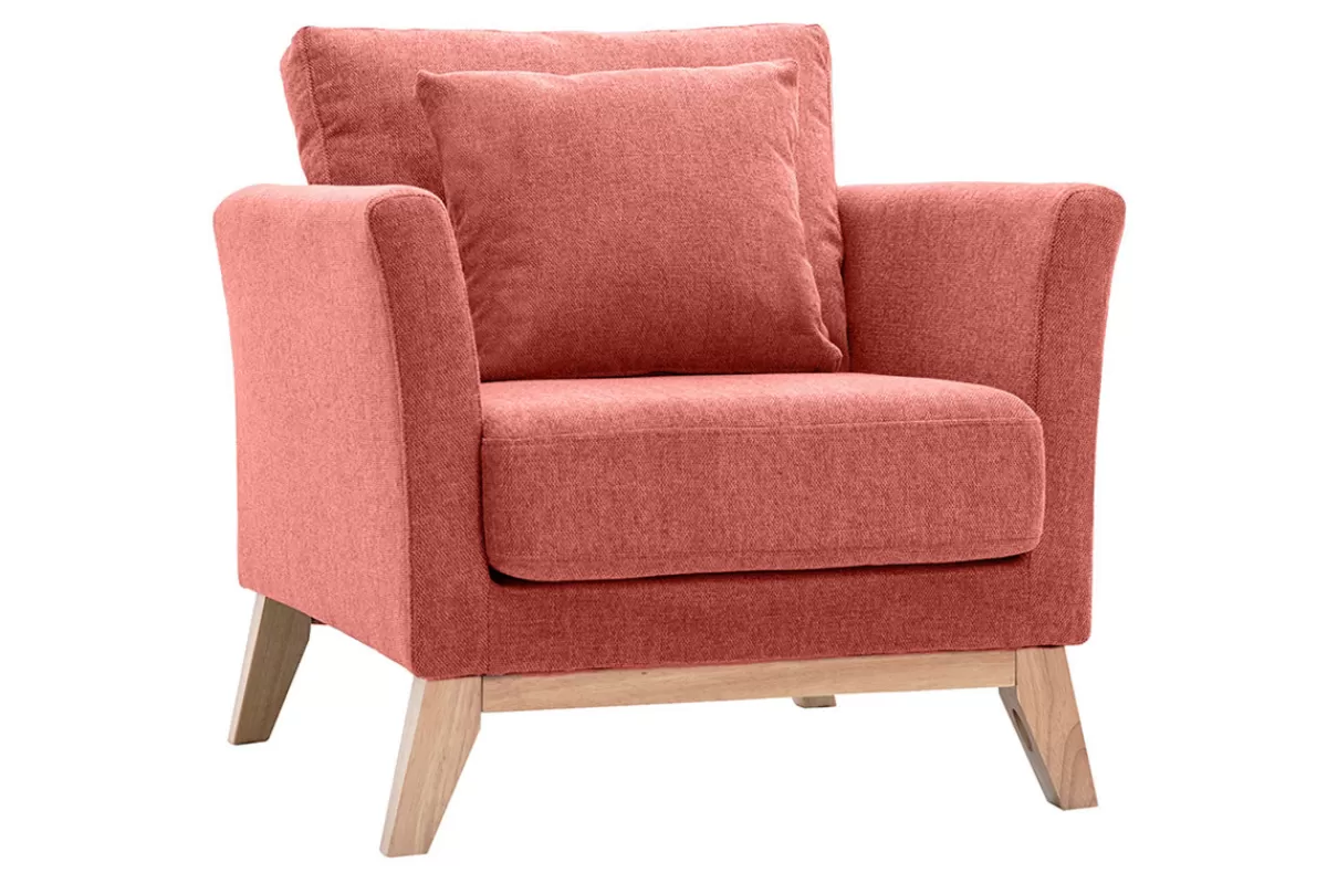Miliboo Sillones | Sillón-Sillón nórdico de tejido efecto aterciopelado texturizado terracota y madera clara OSLO