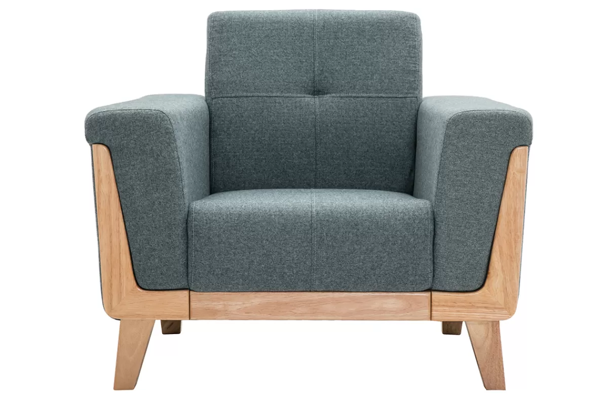 Miliboo Sillones | Sillón-Sillón nórdico de tejido verde grisáceo y madera clara FJORD