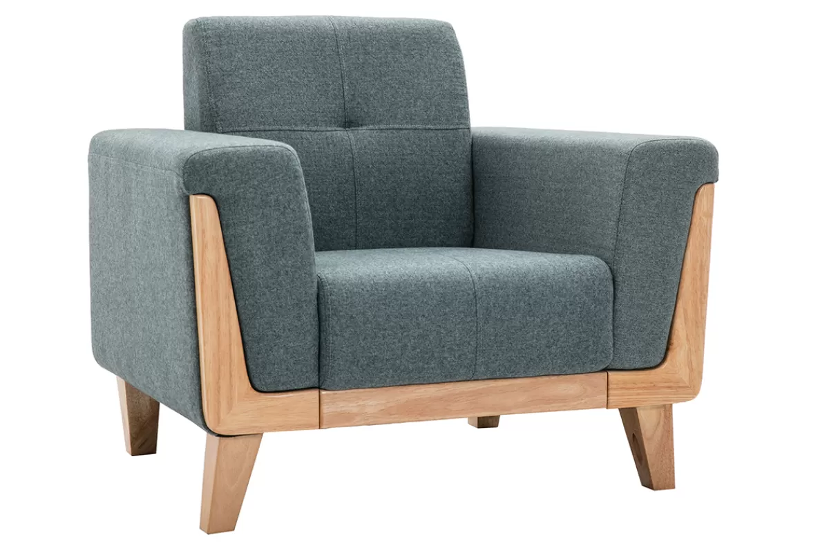 Miliboo Sillones | Sillón-Sillón nórdico de tejido verde grisáceo y madera clara FJORD