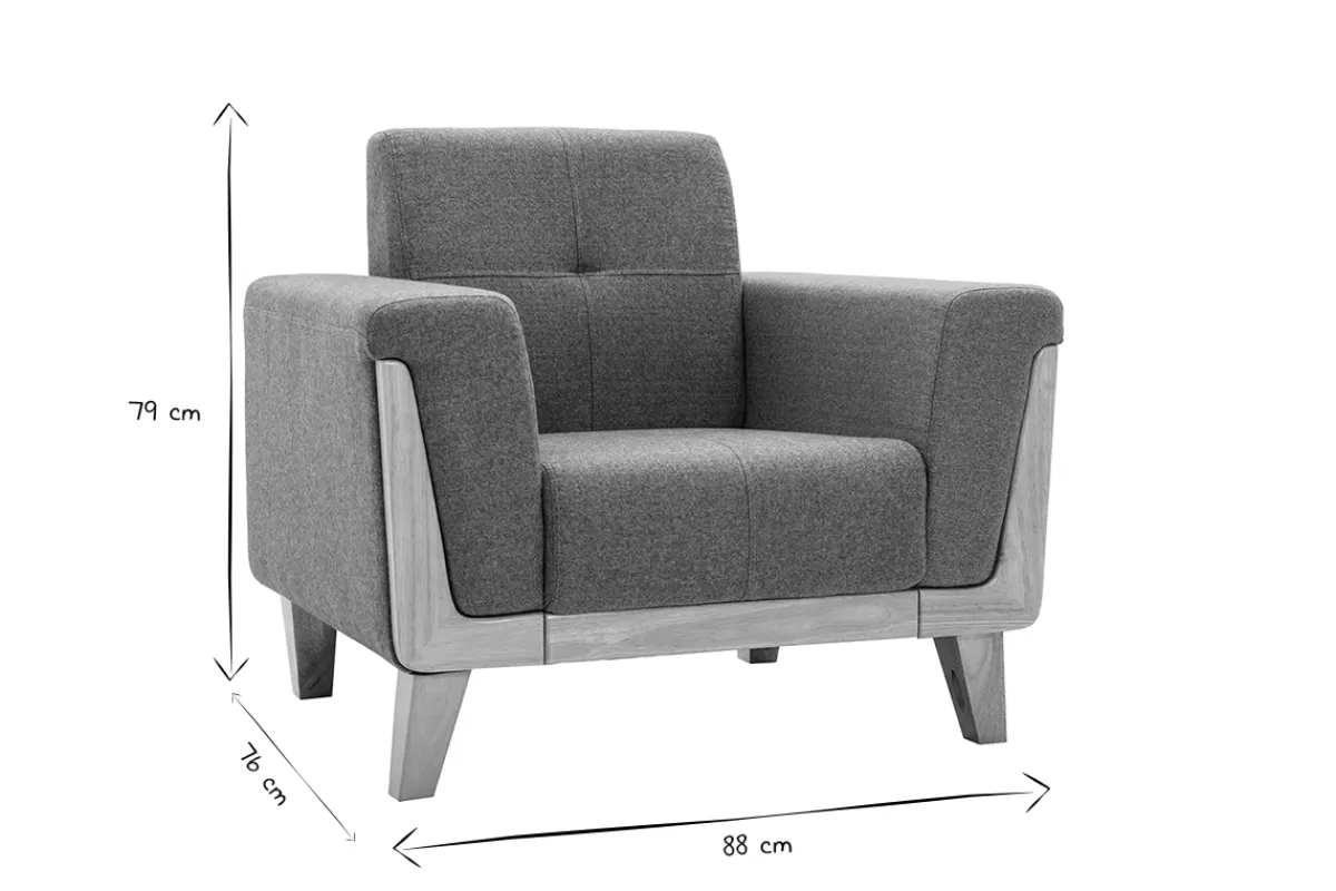 Miliboo Sillones | Sillón-Sillón nórdico de tejido verde grisáceo y madera clara FJORD