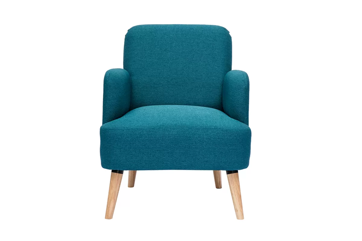 Miliboo Sillones | Sillón-Sillón nórdico de tela azul petróleo y madera clara ISKO