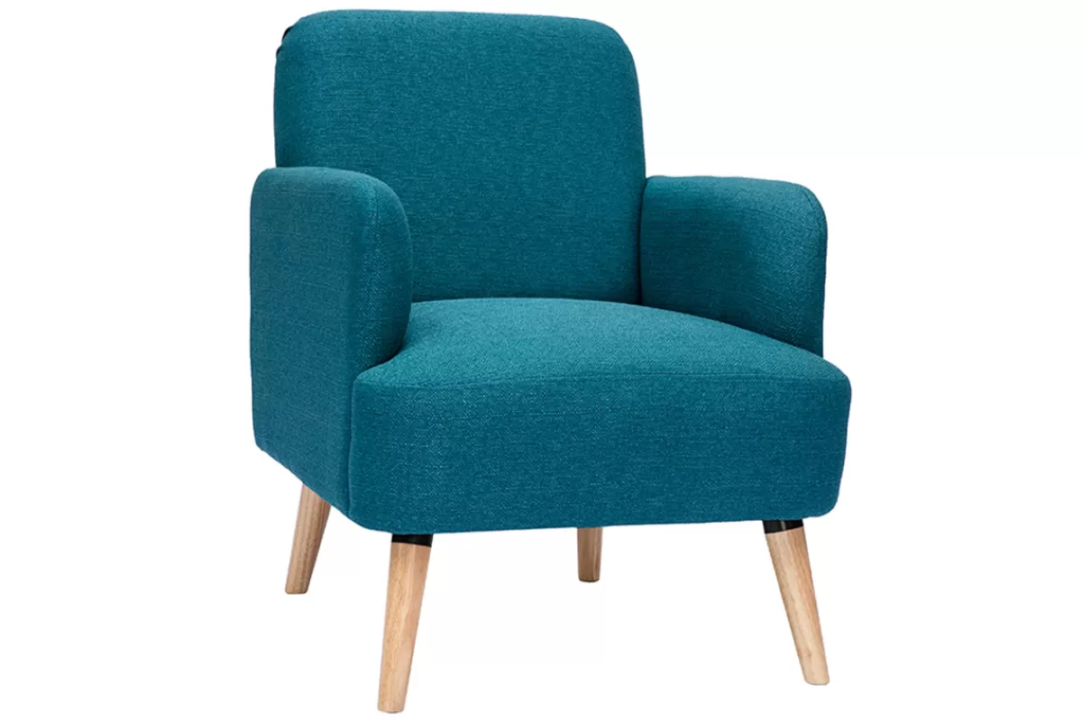 Miliboo Sillones | Sillón-Sillón nórdico de tela azul petróleo y madera clara ISKO
