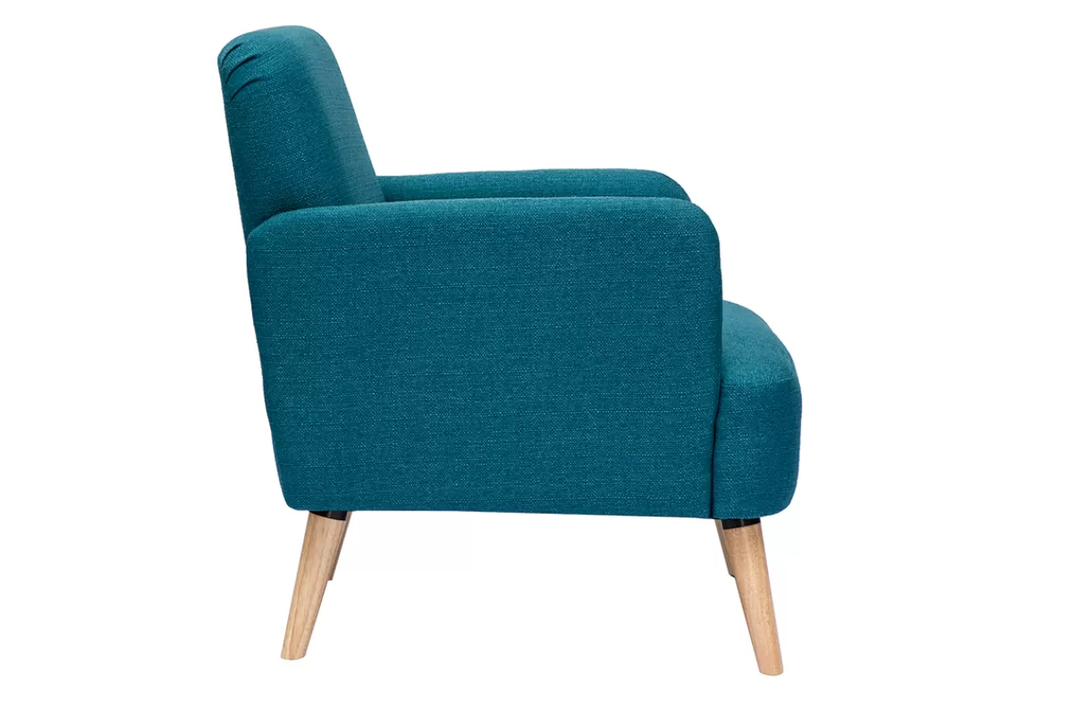 Miliboo Sillones | Sillón-Sillón nórdico de tela azul petróleo y madera clara ISKO
