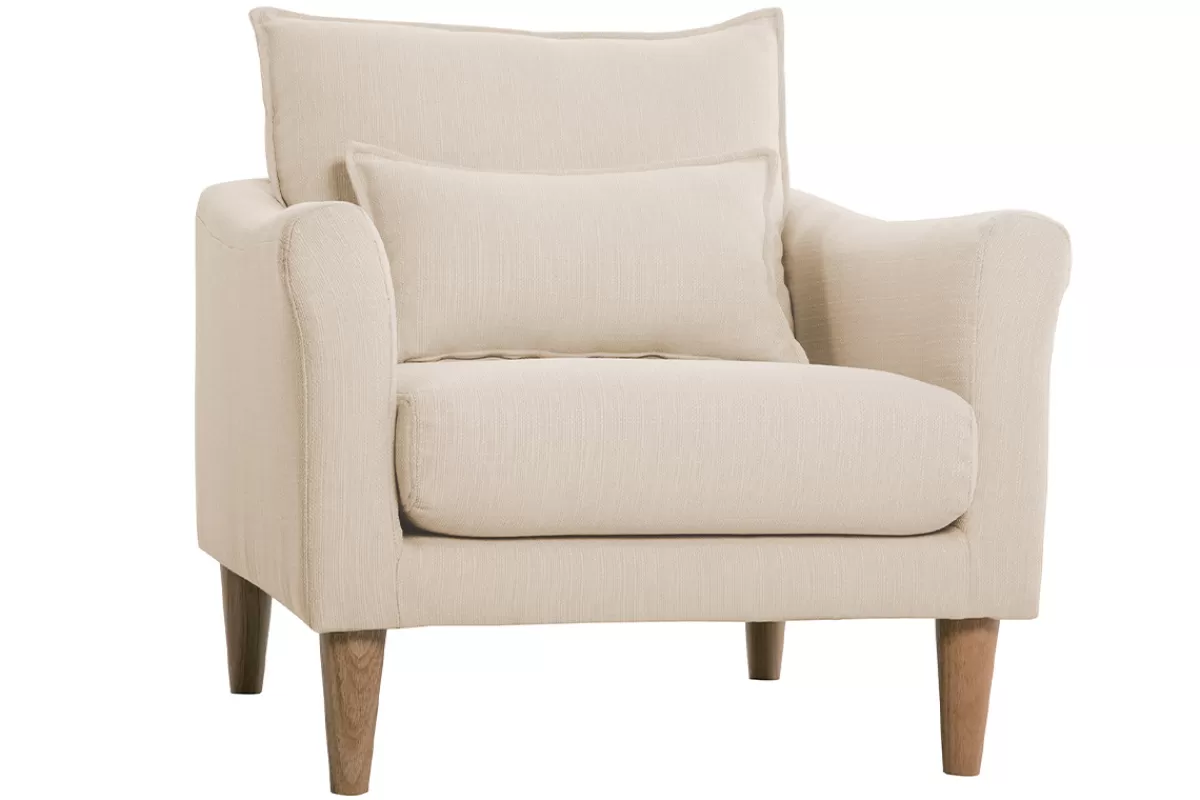 Miliboo Sillones | Sillón-Sillón nórdico de tela beige y madera de caucho maciza KATE