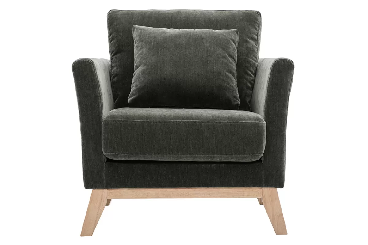 Miliboo Sillones | Sillón-Sillón nórdico desenfundable efecto terciopelo kaki OSLO