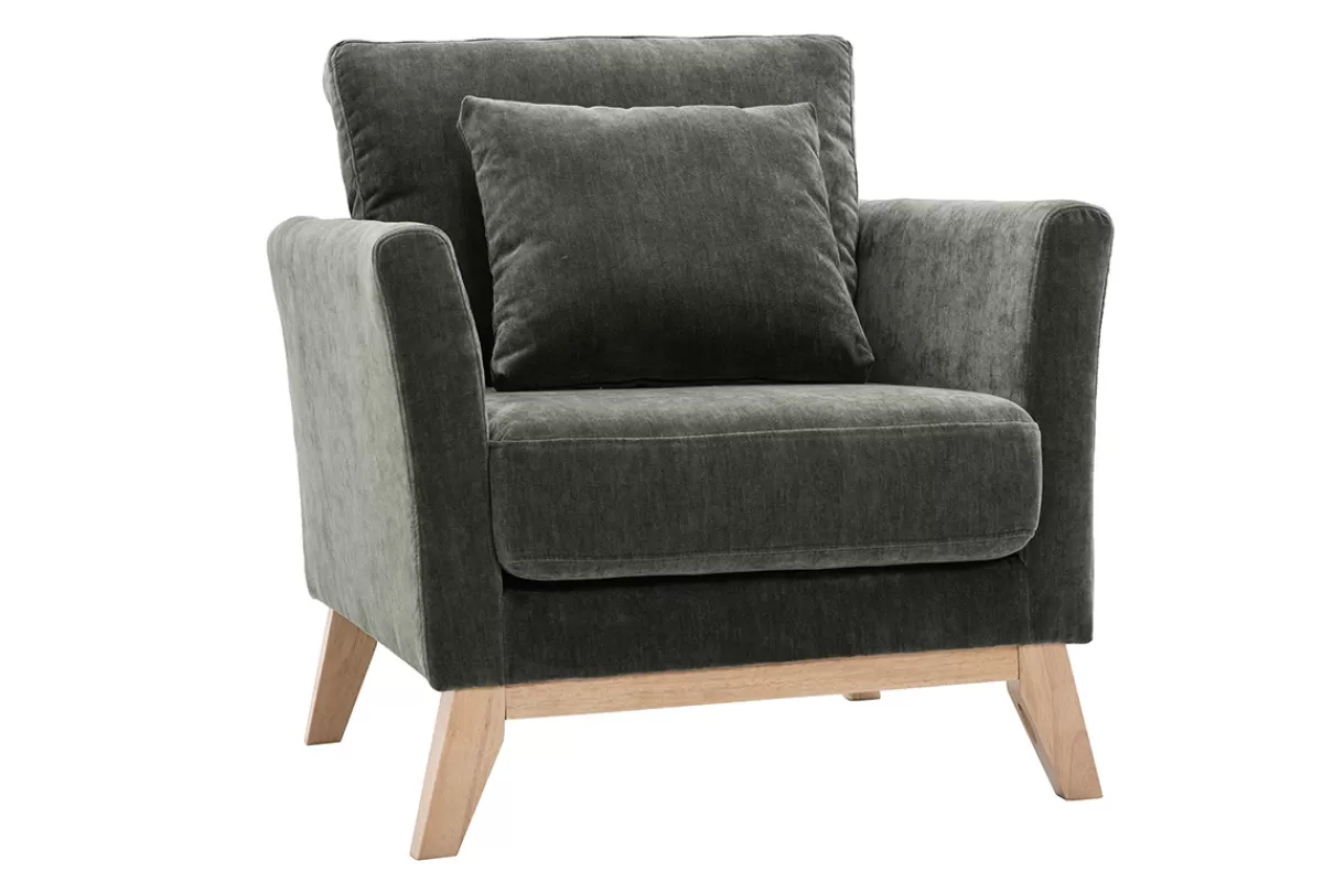 Miliboo Sillones | Sillón-Sillón nórdico desenfundable efecto terciopelo kaki OSLO