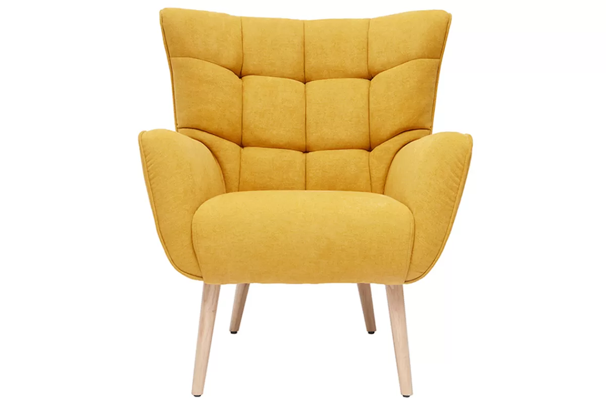Miliboo Sillones | Sillón-Sillón nórdico efecto terciopelo amarillo mostaza y madera AVERY
