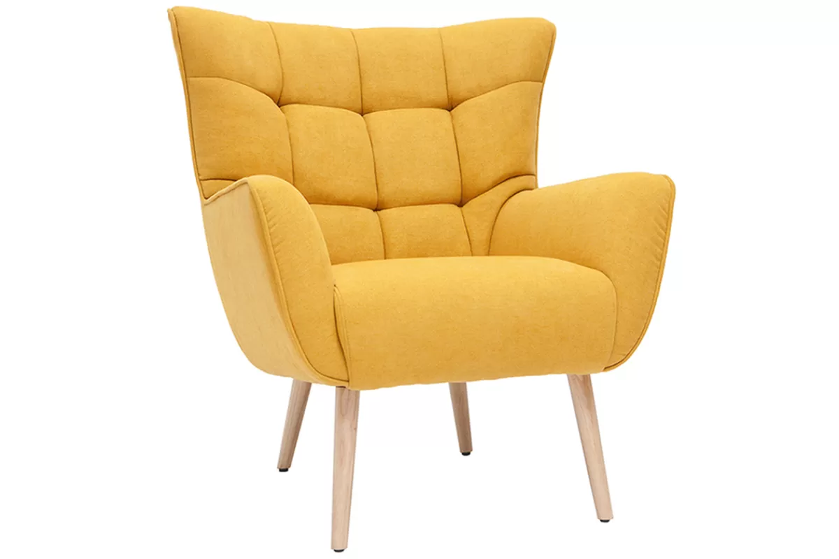 Miliboo Sillones | Sillón-Sillón nórdico efecto terciopelo amarillo mostaza y madera AVERY