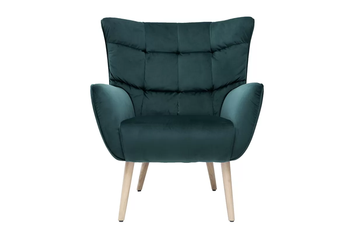 Miliboo Sillones | Sillón-Sillón nórdico efecto terciopelo azul petróleo y madera AVERY