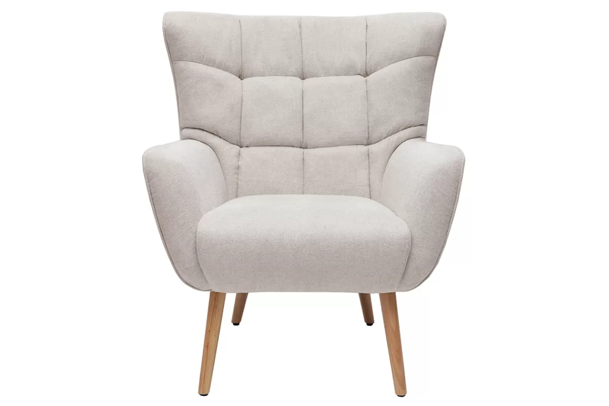 Miliboo Sillones | Sillón-Sillón nórdico efecto terciopelo beige y madera AVERY