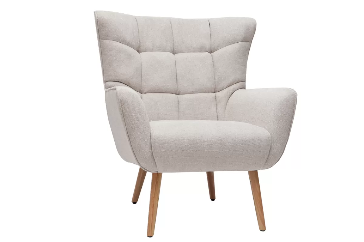 Miliboo Sillones | Sillón-Sillón nórdico efecto terciopelo beige y madera AVERY