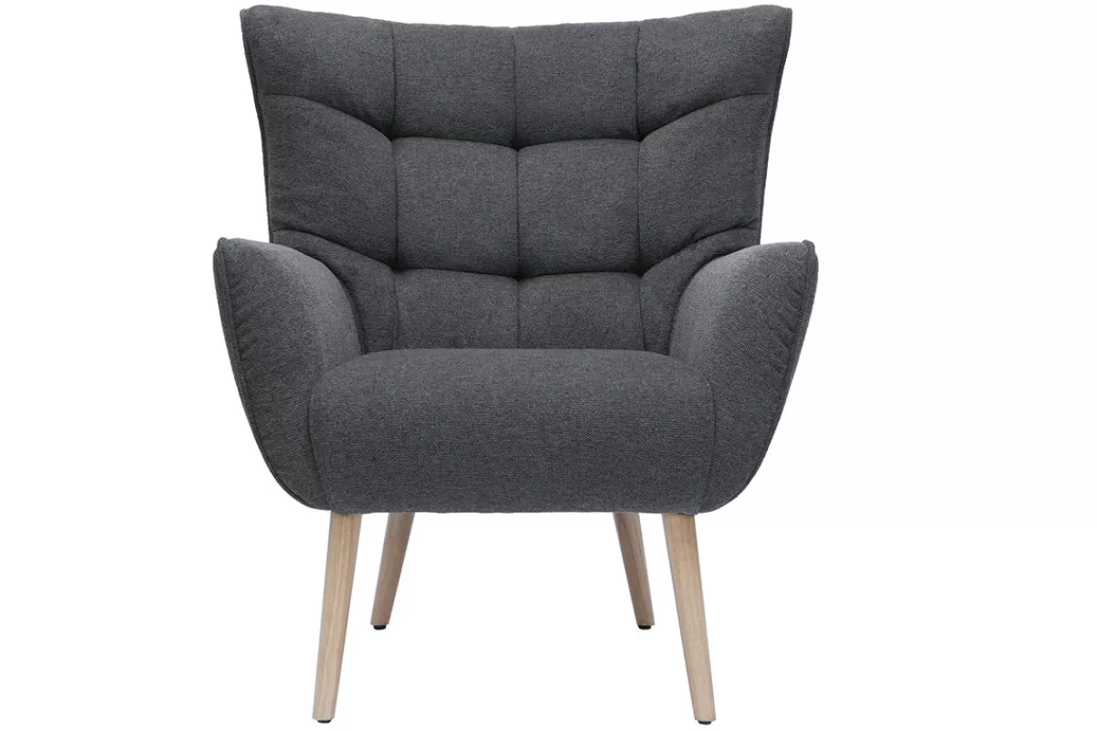 Miliboo Sillones | Sillón-Sillón nórdico efecto terciopelo gris oscuro y madera AVERY