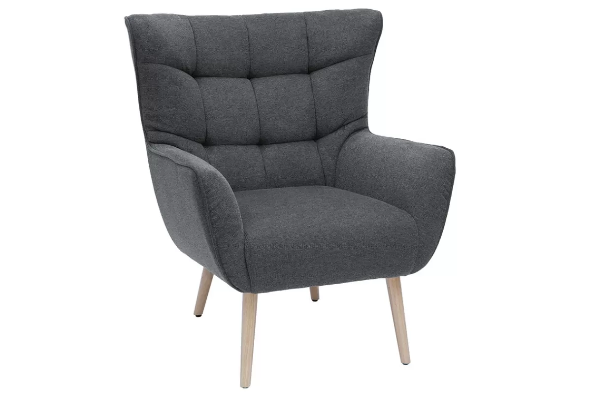 Miliboo Sillones | Sillón-Sillón nórdico efecto terciopelo gris oscuro y madera AVERY