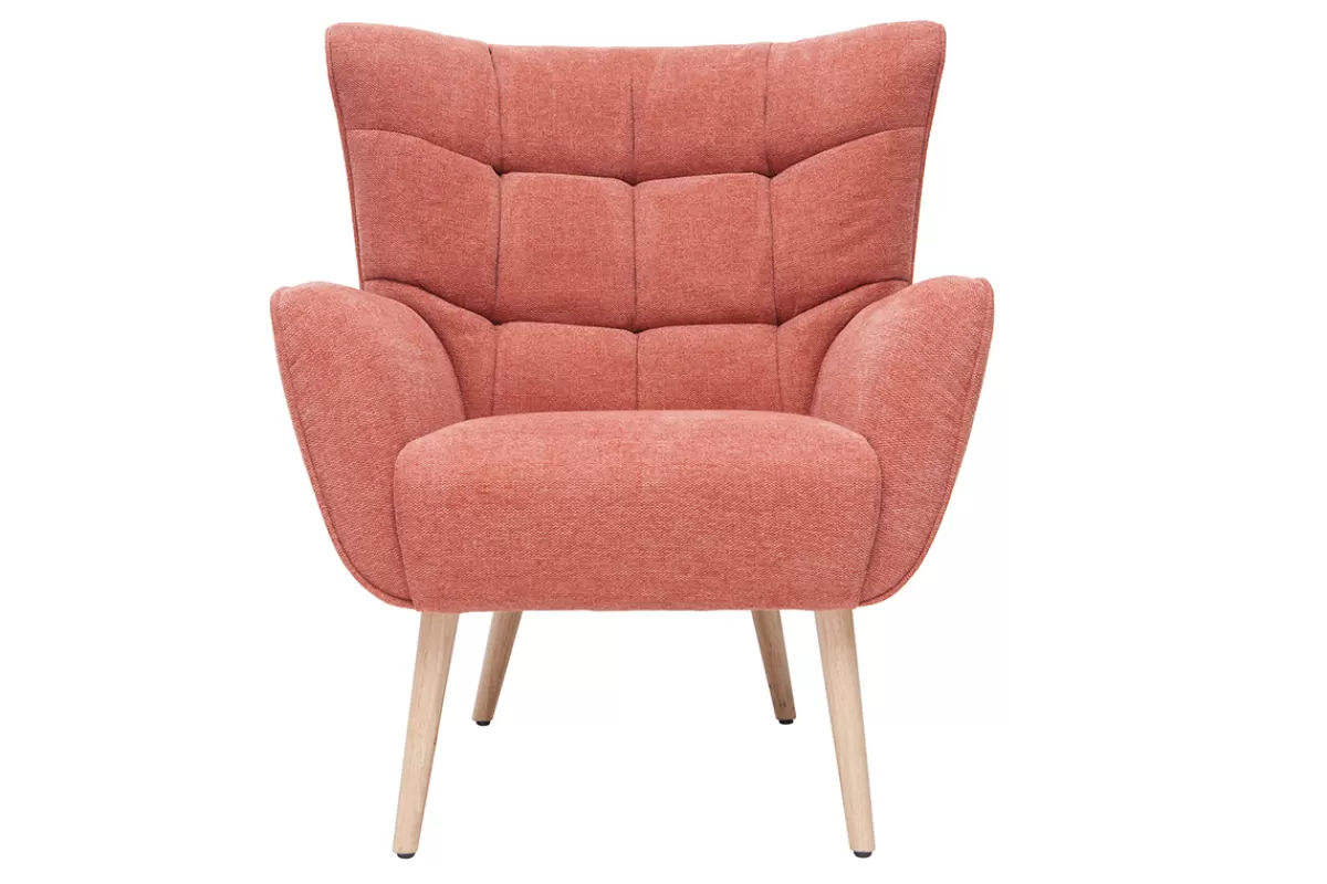 Miliboo Sillones | Sillón-Sillón nórdico efecto terciopelo terracota y madera AVERY