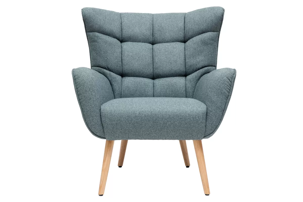 Miliboo Sillones | Sillón-Sillón nórdico en tejido verde y madera AVERY