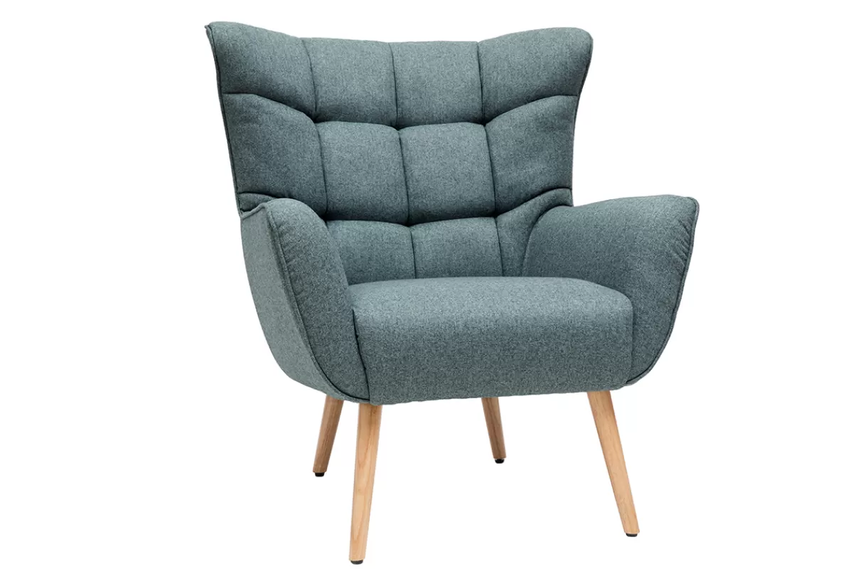 Miliboo Sillones | Sillón-Sillón nórdico en tejido verde y madera AVERY