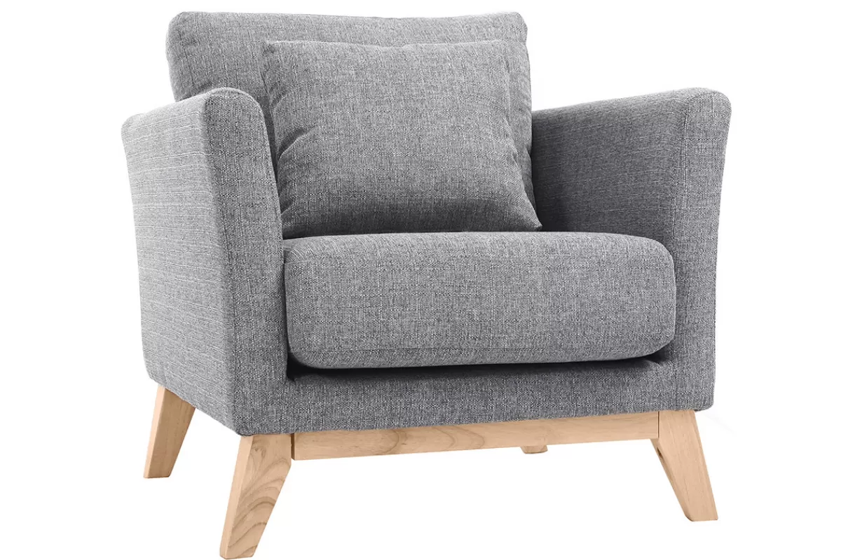 Miliboo Sillones | Sillón-Sillón nórdico gris claro patas madera clara OSLO