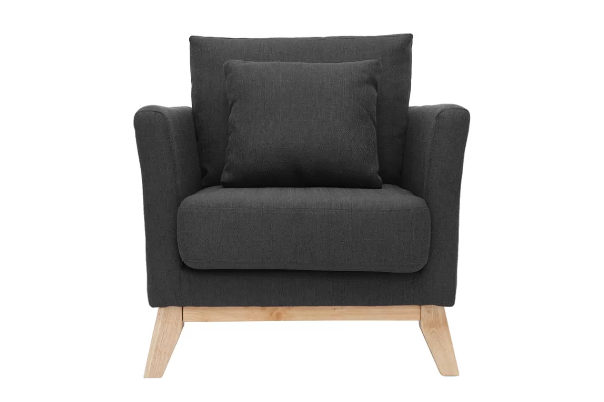 Miliboo Sillones | Sillón-Sillón nórdico gris oscuro patas madera clara OSLO