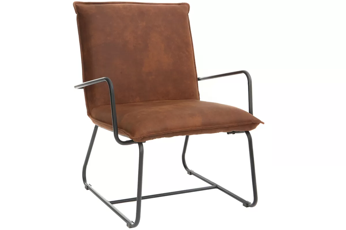 Miliboo Sillones | Sillón-Sillón polipiel marrón y estructura metal negra MERCY