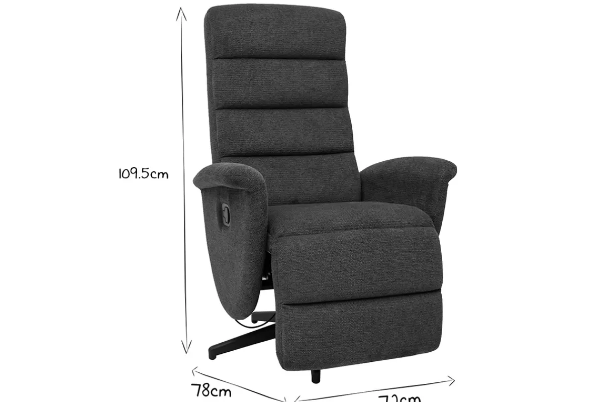 Miliboo Sillones De Relax | Sillón-Sillón reclinable giratorio manual de tela de chenilla azul oscuro NELSON