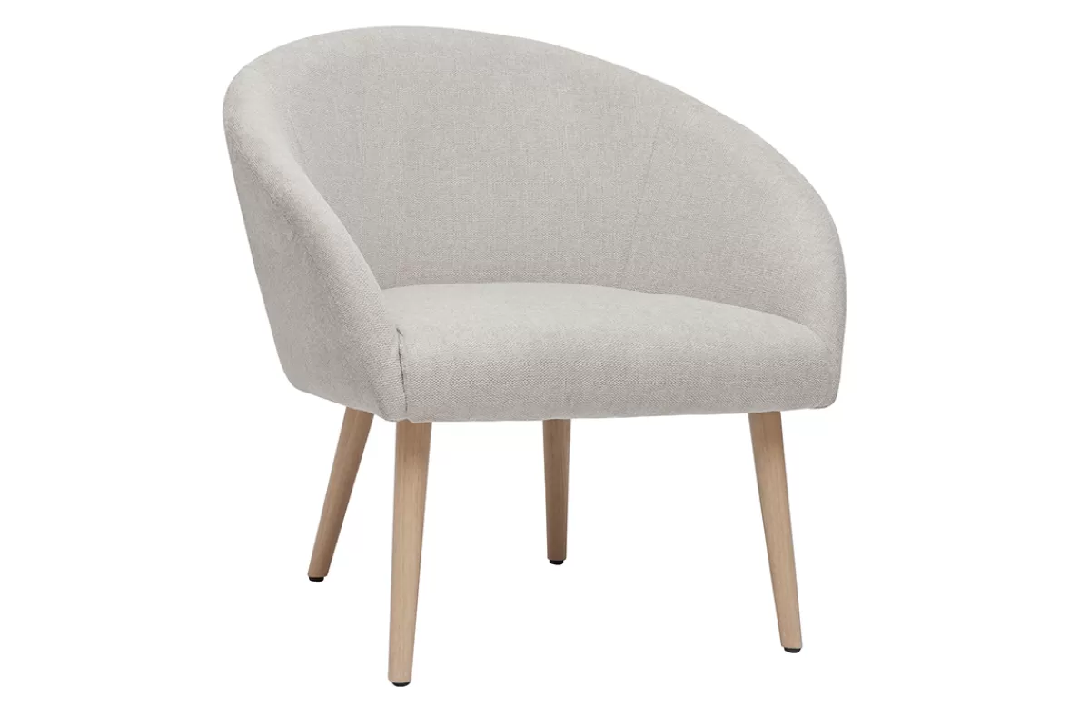 Miliboo Sillones | Sillón-Sillón tejido efecto aterciopelado texturizado beige con patas de madera clara OLIVIA