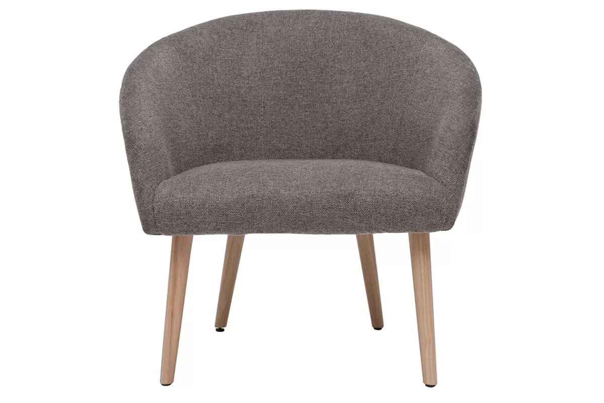Miliboo Sillones | Sillón-Sillón tejido efecto aterciopelado texturizado gris con patas de madera clara OLIVIA