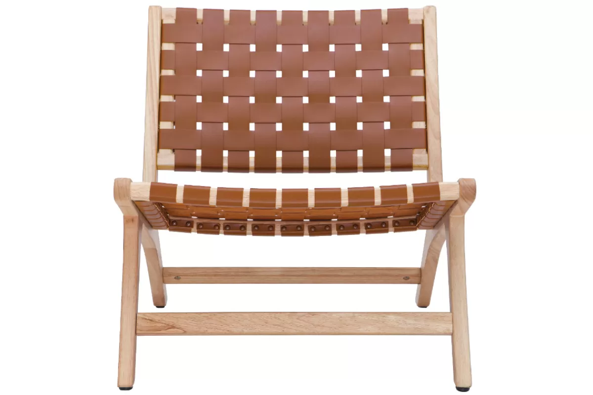 Miliboo Sillones | Sillón-Sillón étnico de madera con correas tejidas marrones BONDI