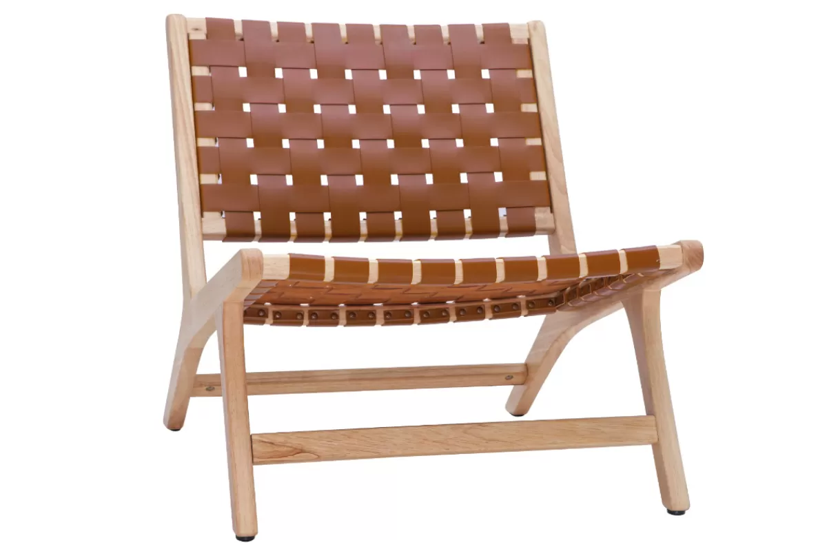 Miliboo Sillones | Sillón-Sillón étnico de madera con correas tejidas marrones BONDI