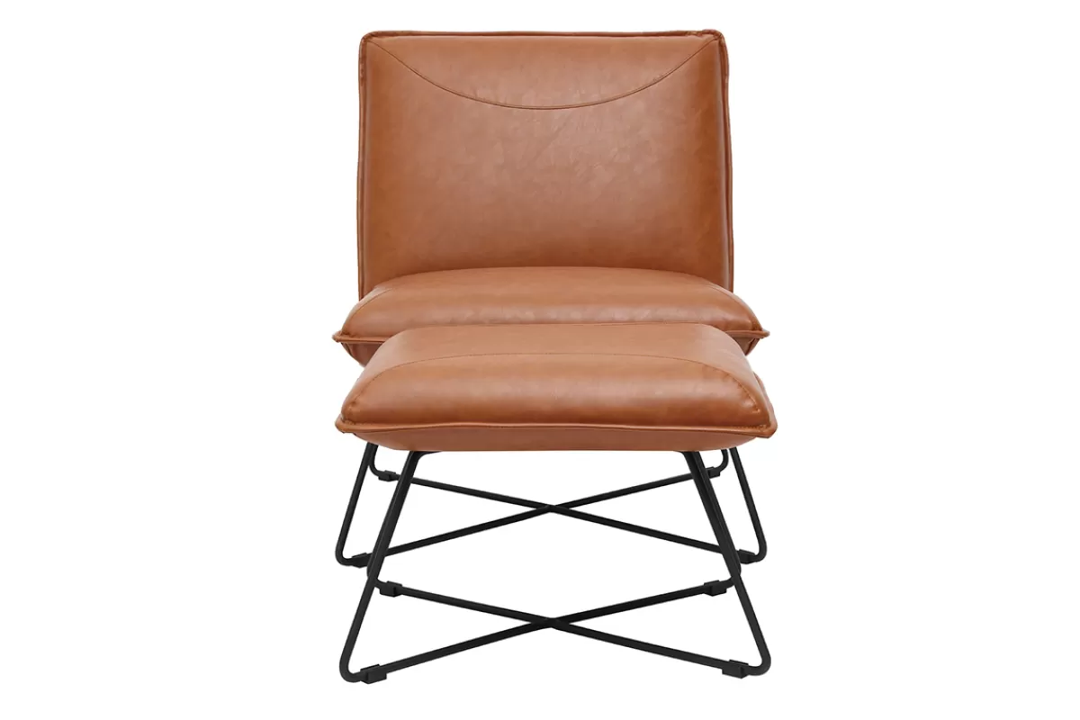 Miliboo Sillones | Sillón-Sillón vintage marrón con reposapiés PHILO