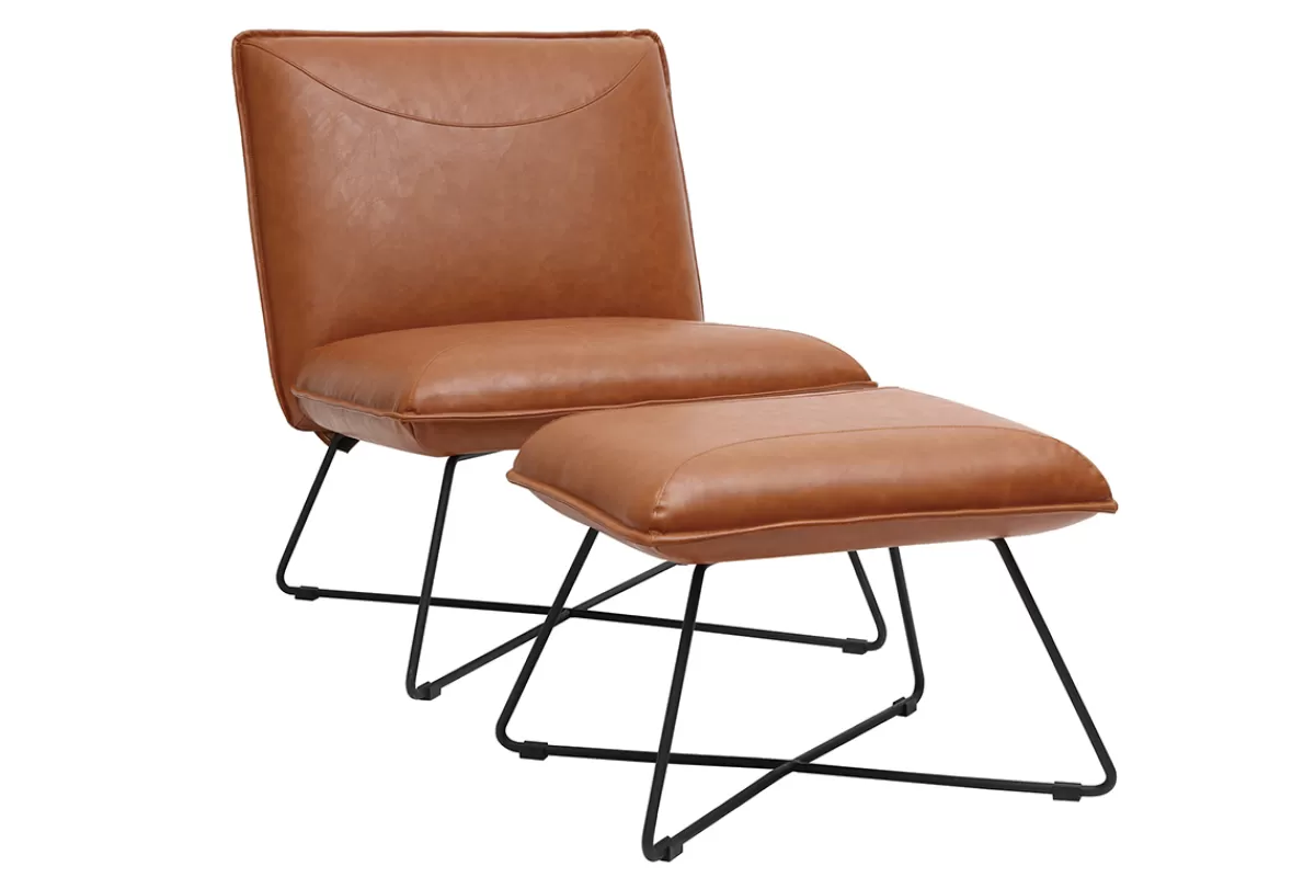 Miliboo Sillones | Sillón-Sillón vintage marrón con reposapiés PHILO