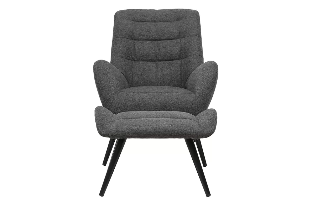 Miliboo Sillones | Sillón-Sillón y reposapiés moderno en tejido gris ZOE