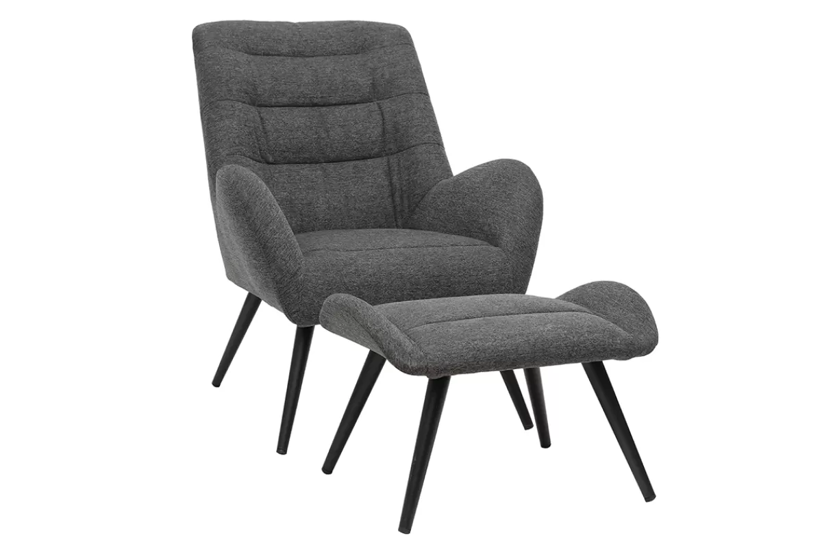 Miliboo Sillones | Sillón-Sillón y reposapiés moderno en tejido gris ZOE