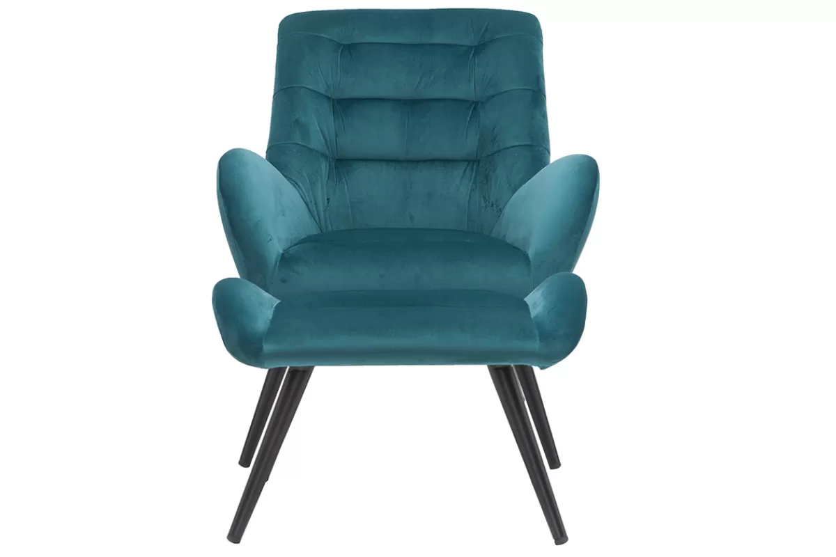 Miliboo Sillones | Sillón-Sillón y reposapiés moderno en terciopelo azul petróleo ZOE