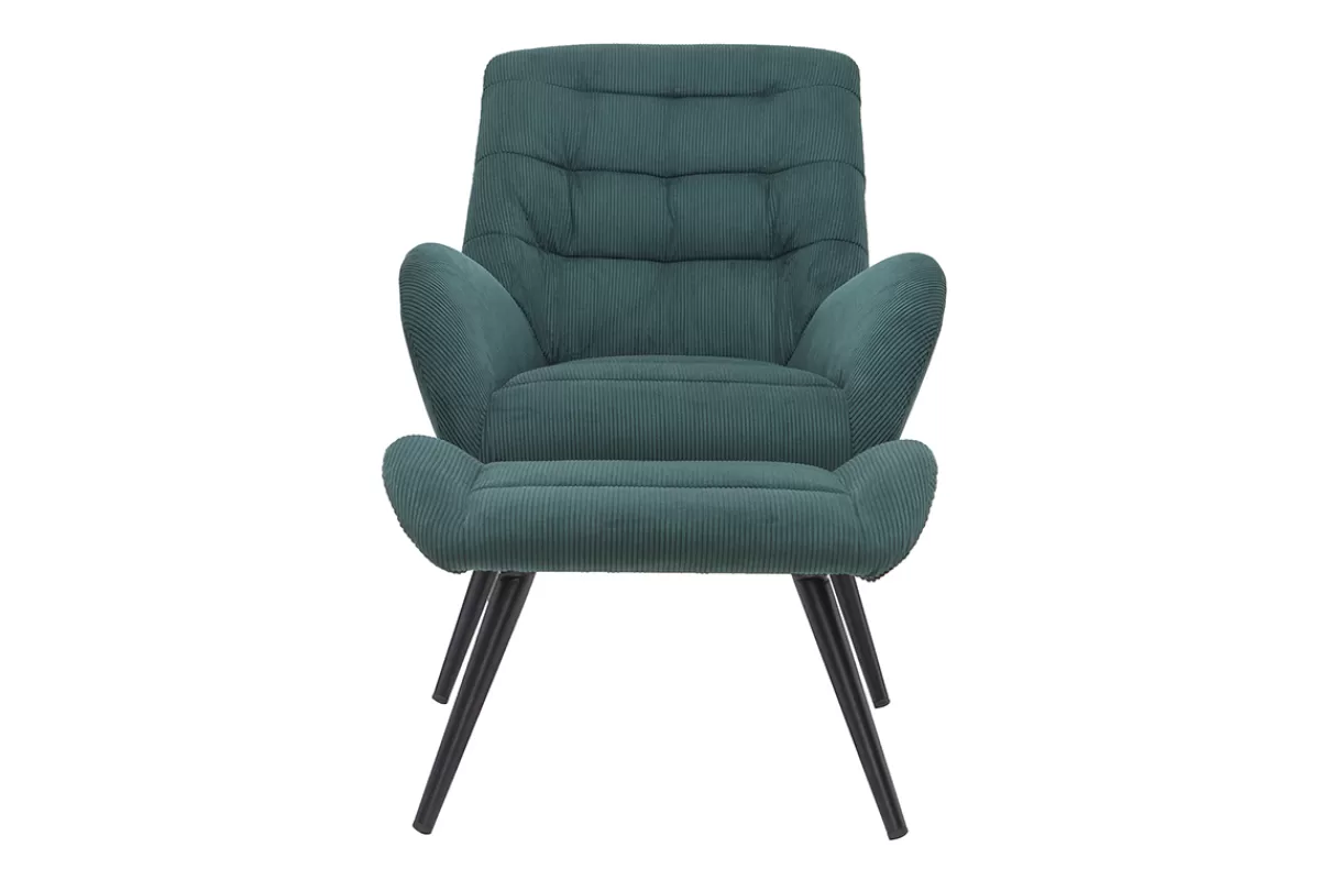 Miliboo Sillones | Sillón-Sillón y reposapiés moderno en terciopelo verde ZOE