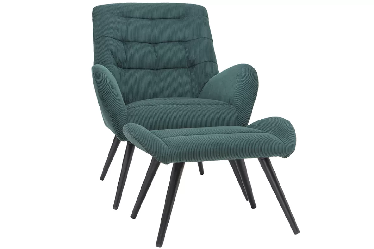Miliboo Sillones | Sillón-Sillón y reposapiés moderno en terciopelo verde ZOE