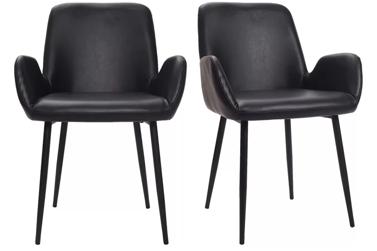 Miliboo Sillas Modernas | Sillón-Sillones vintage negros con patas metal negro (lote de 2) TIKA