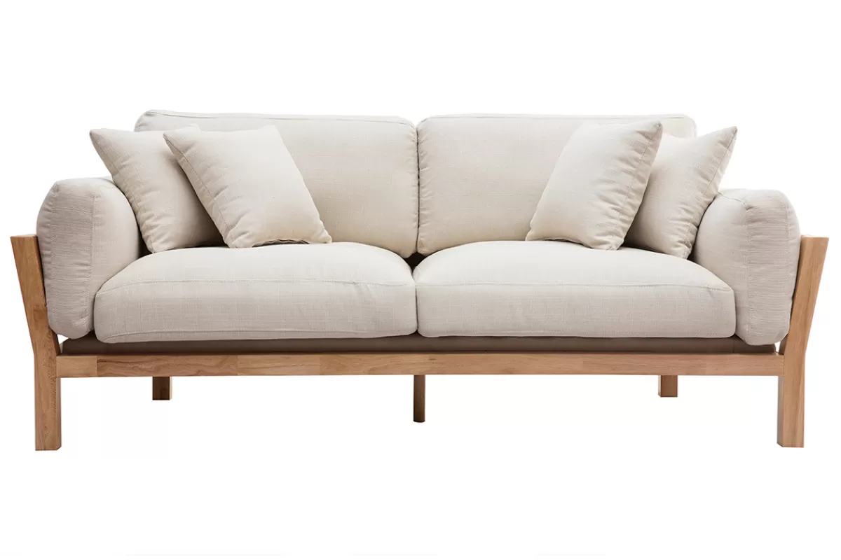 Miliboo Sofá De Diseño-Sofá 3 plazas blanco crema patas madera KYO