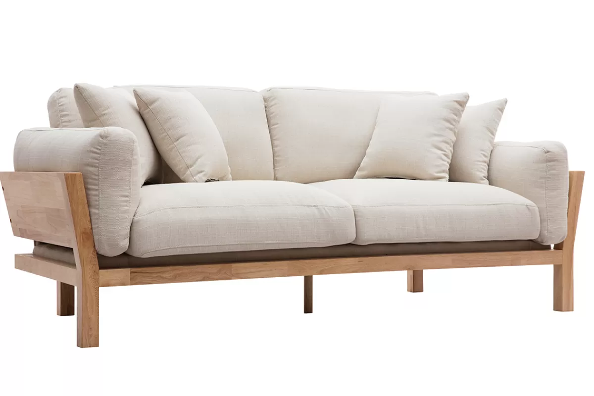 Miliboo Sofá De Diseño-Sofá 3 plazas blanco crema patas madera KYO