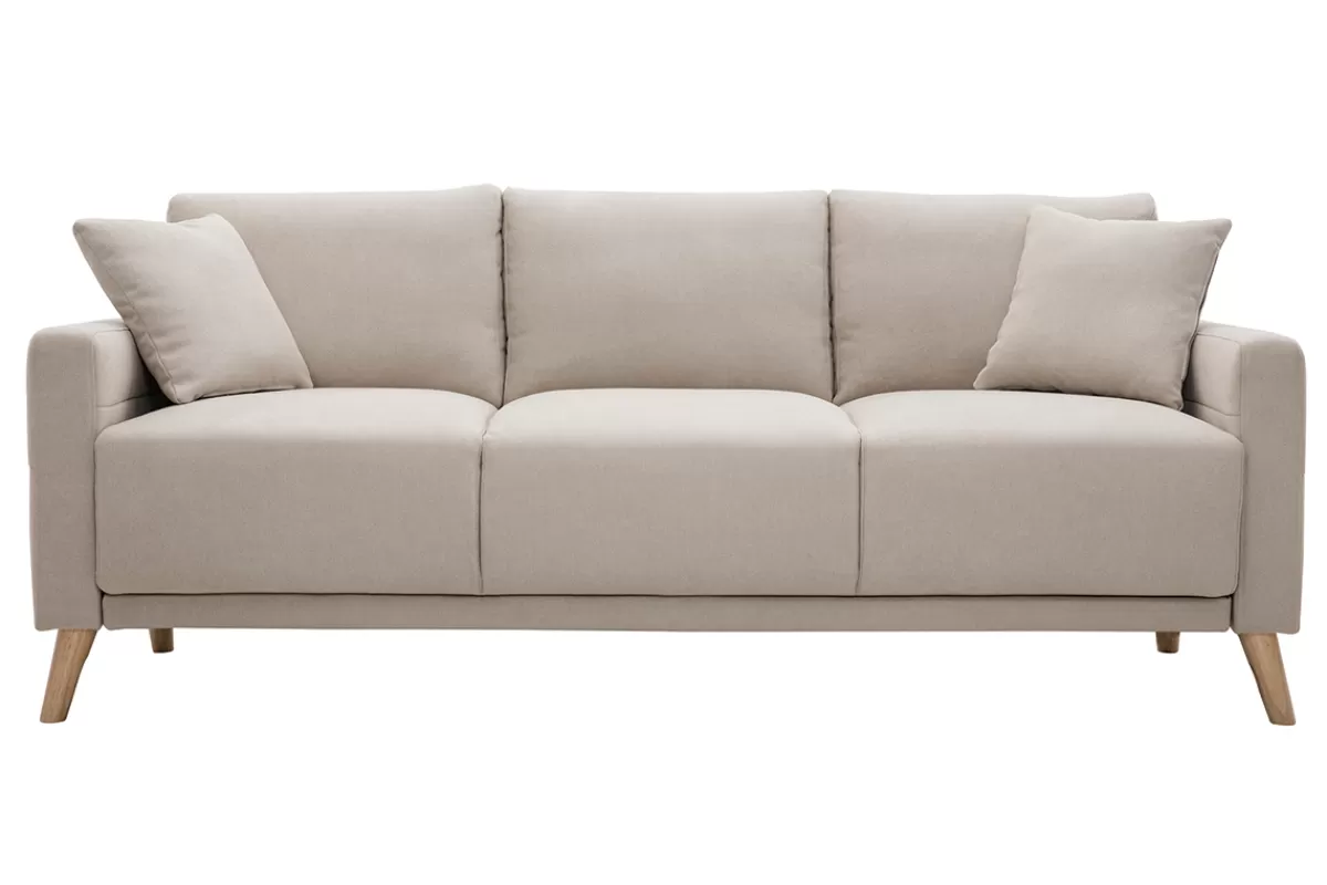 Miliboo Sofá De Diseño-Sofá 3 plazas de tela beige y madera clara MUNIK