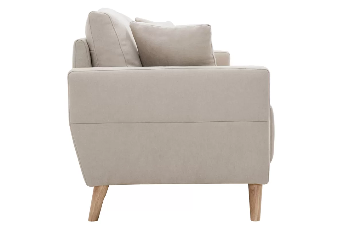 Miliboo Sofá De Diseño-Sofá 3 plazas de tela beige y madera clara MUNIK