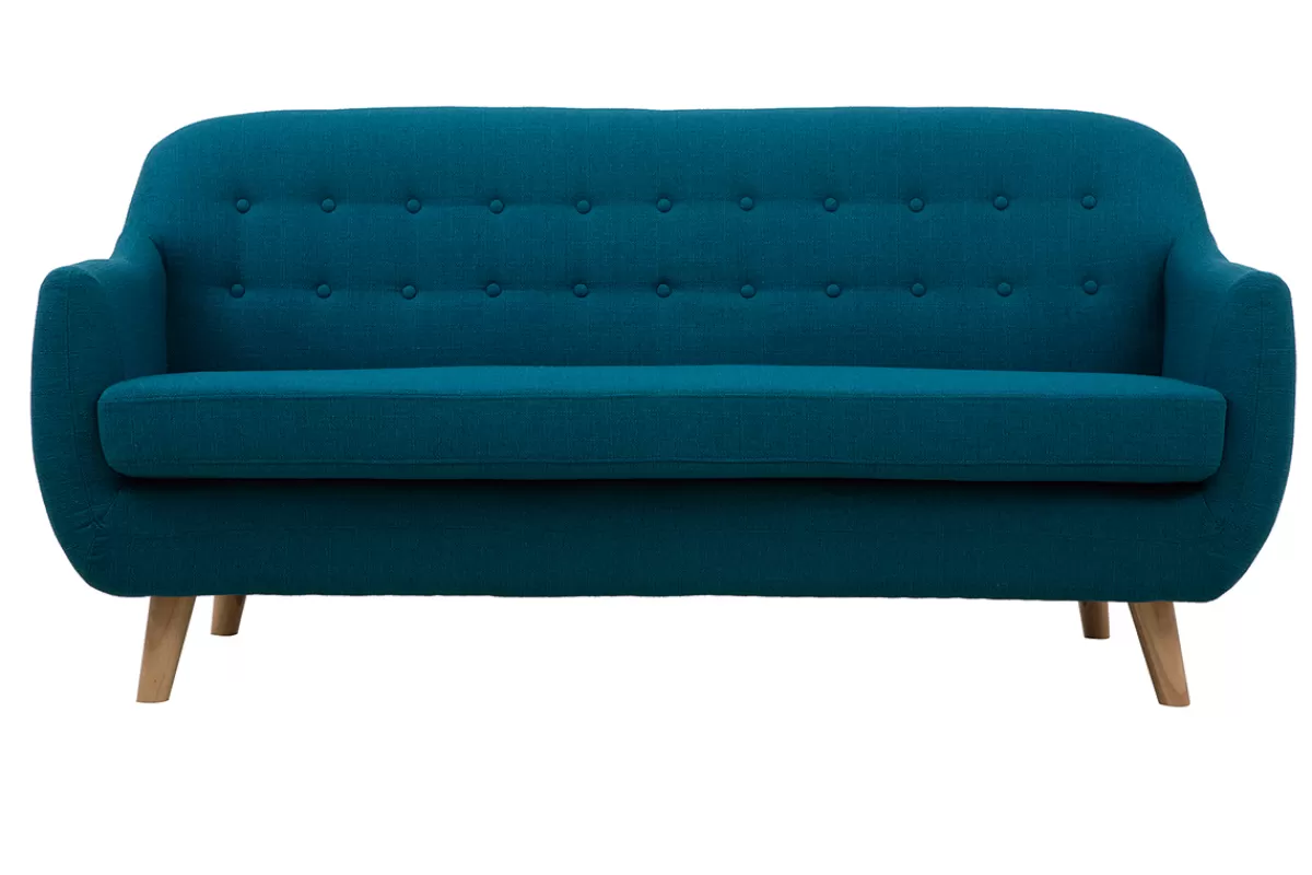 Miliboo Sofá De Diseño-Sofá 3 plazas nórdico desenfundable azul petróelo y madera YNOK