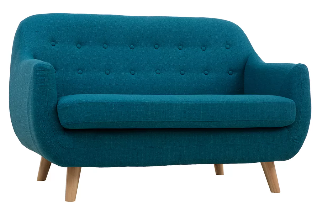 Miliboo Sofá De Diseño-Sofá 2 plazas nórdico desenfundable azul petróleo y madera YNOK