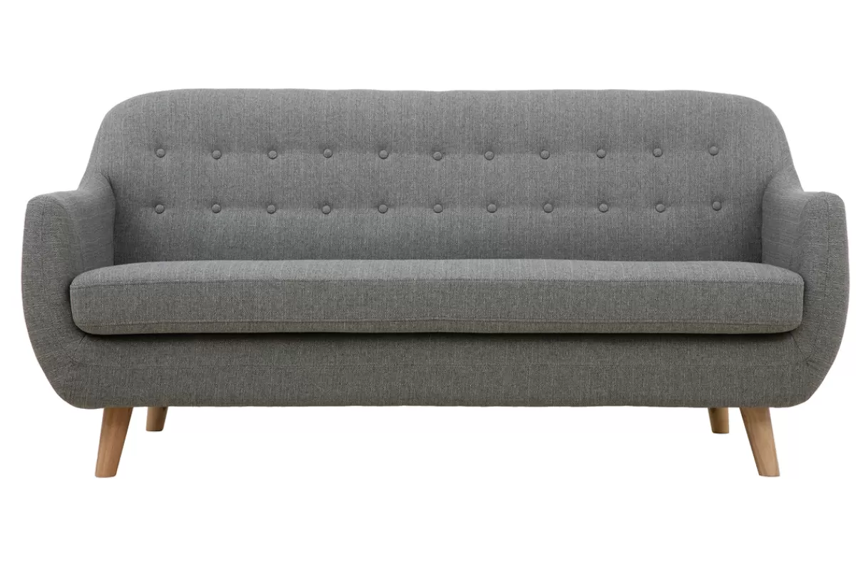Miliboo Sofá De Diseño-Sofá 3 plazas nórdico desenfundable gris claro y madera YNOK