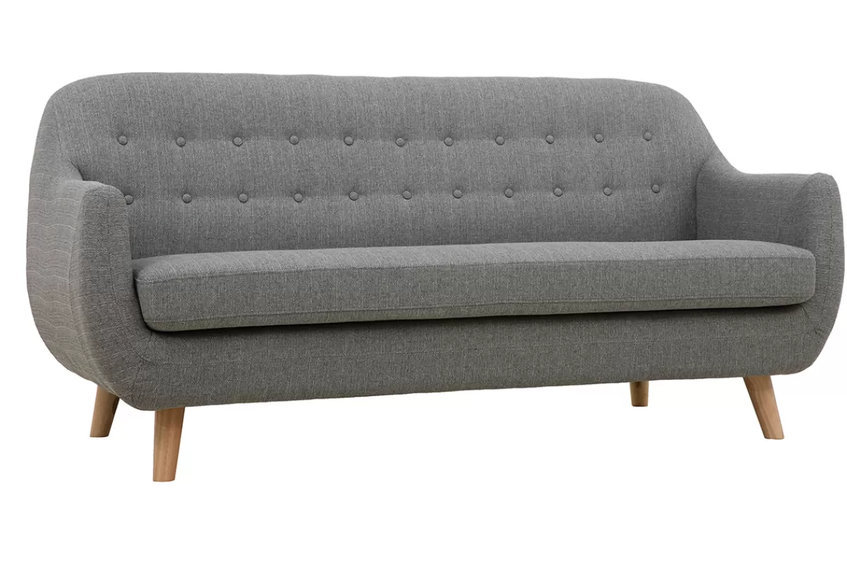 Miliboo Sofá De Diseño-Sofá 3 plazas nórdico desenfundable gris claro y madera YNOK
