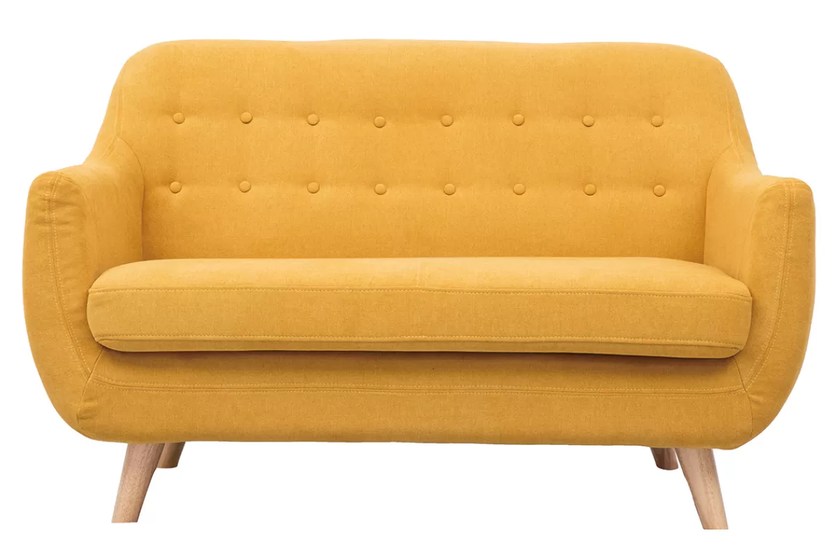 Miliboo Sofá De Diseño-Sofá 2 plazas nórdico desenfundable tejido efecto terciopelo amarillo mostaza YNOK