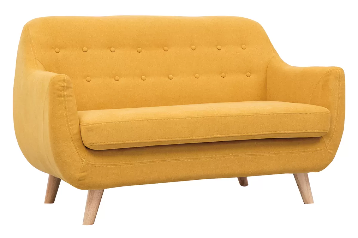 Miliboo Sofá De Diseño-Sofá 2 plazas nórdico desenfundable tejido efecto terciopelo amarillo mostaza YNOK